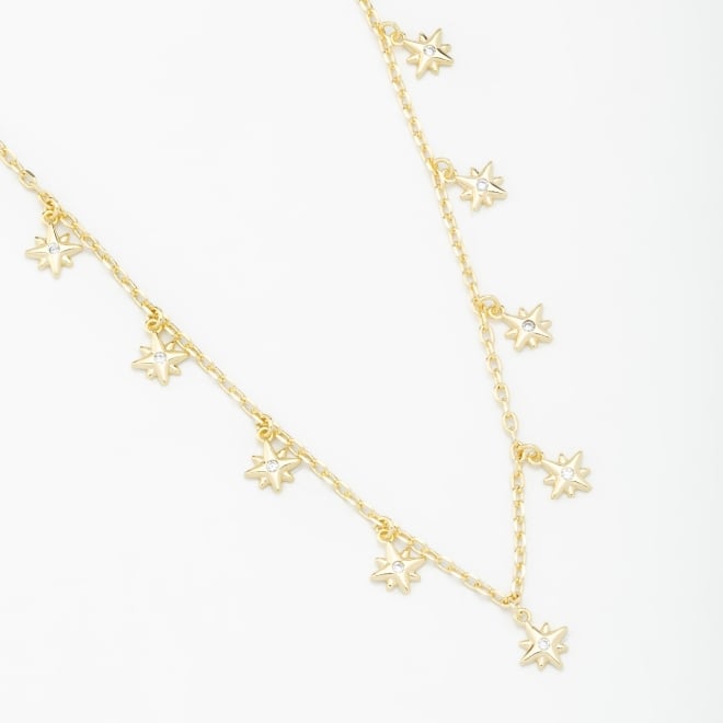 GR-00591 COLAR BANHADO A OURO 18K COM CORRENTE DE ELOS DELICADOS E PINGENTES EM ESTRELAS
