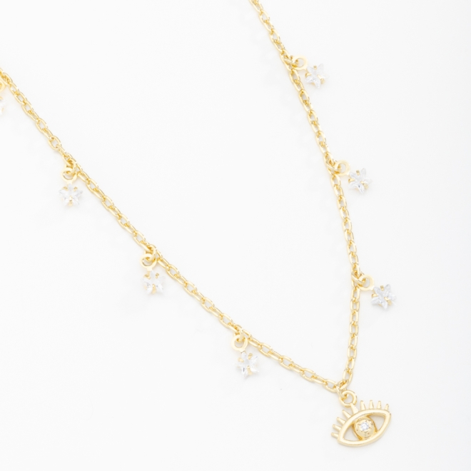 GR-00592 COLAR BANHADO A OURO 18K COM CORRENTE DELICADA E PINGENTES EM FORMATO DE ESTRELAS
