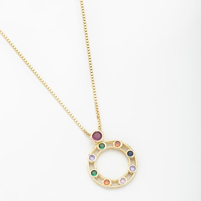 GR-00629 COLAR BANHADO A OURO 18K COM CORRENTE VENEZIANA E PINGENTE CIRCULAR VAZADO