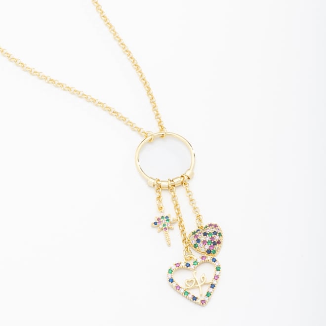 GR-00753 COLAR BANHADO A OURO 18K COM CORRENTE E PINGENTE EM ARGOLA COM PINGENTES PENDENTES
