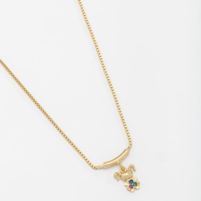 GR-00778  COLAR BANHADO A OURO 18K COM CORRENTE VENEZIANA E ACESSÓRIO CENTRAL CANGA COM PINGENTE DE MENINA