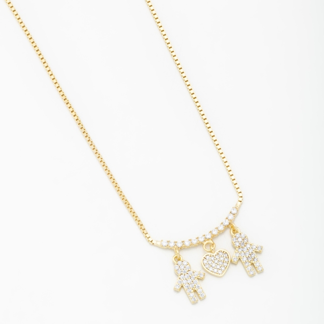 GR-00823 COLAR CASAL E CORAÇÃO COM MICRO ZIRCÔNIA