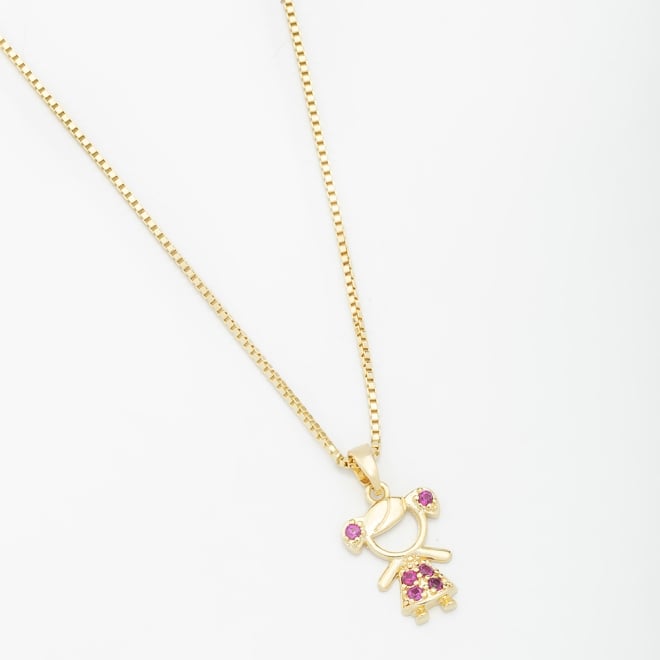 GR-00844 COLAR BANHADO A OURO 18K COM PINGENTE DE MENINA EM ZIRCÔNIAS