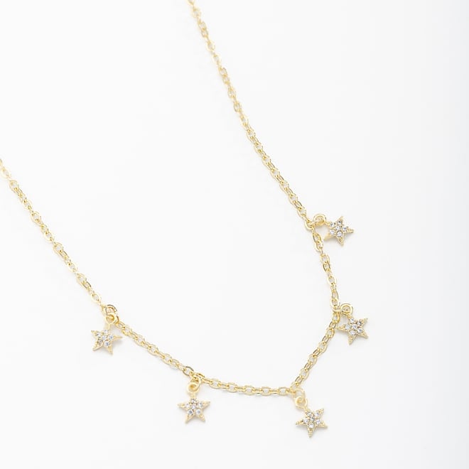 GR-00849 GARGANTILHA BANHADA A OURO 18K COM PINGENTES DE ESTRELA