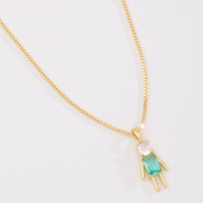 GR-00858 COLAR BANHADO A OURO 18K COM PINGENTE DE MENINO E DETALHES EM ZIRCÔNIAS
