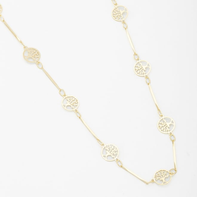 GR-00978 COLAR BANHADO A OURO 18K COM DETALHES EM ÁRVORE DA VIDA E ELOS ALONGADOS - 80 CM