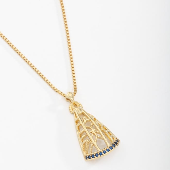 GR-01023 COLAR BANHADO A OURO 18K E PINGENTE DE N. S. APARECIDA CRAVEJADOS EM ZIRCÔNIAS.