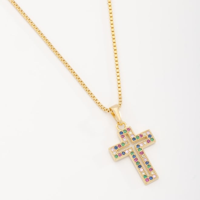 GR-00102 COLAR BANHADO A OURO 18K COM CORRENTE VENEZIANA E PINGENTE EM FORMATO DE CRUZ