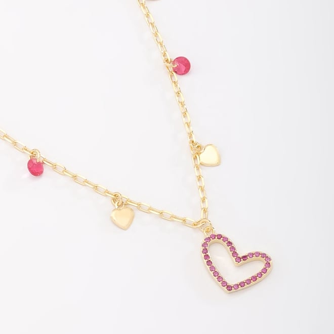 GR-01070 COLAR BANHADO A OURO 18K COM PINGENTE EM FORMATO DE CORAÇÃO EM ZIRCÔNIAS ROSA