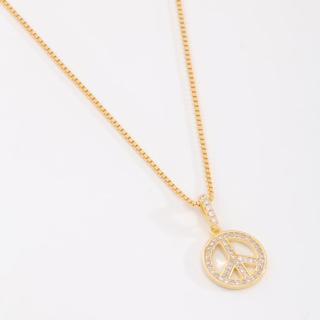 GR-01292 COLAR BANHADO A OURO 18K COM PINGENTE DE SÍMBOLO DA PAZ CRAVEJADO 