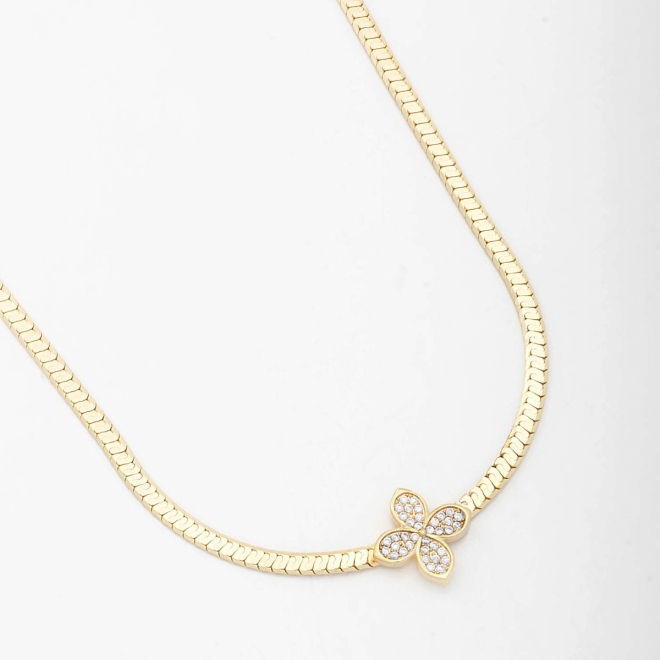 GR-01332 COLAR COM PINGENTE DE FLOR EM ZIRCÔNIAS