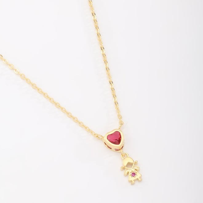 GR-01333 COLAR COM PINGENTE DE MENININHA E DETALHE DE CORAÇÃO