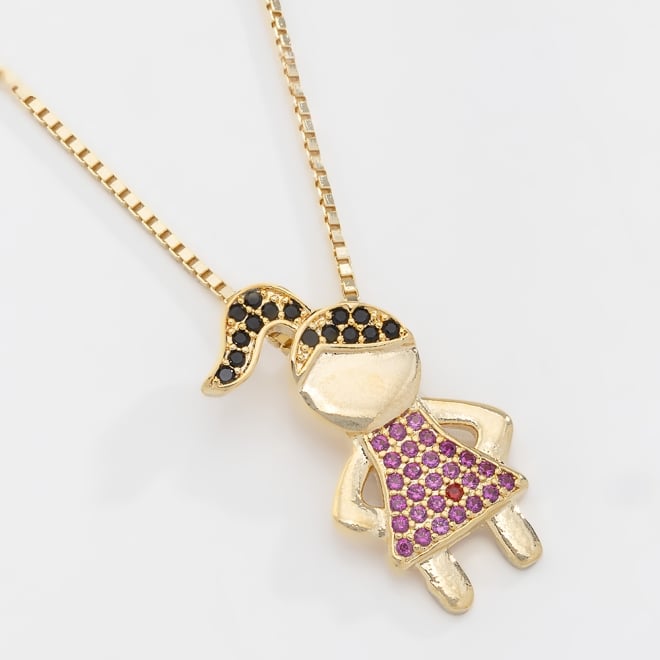 GR-01339 GARGANTILHA BANHADA A OURO 18K COM PINGENTE DE MENINA