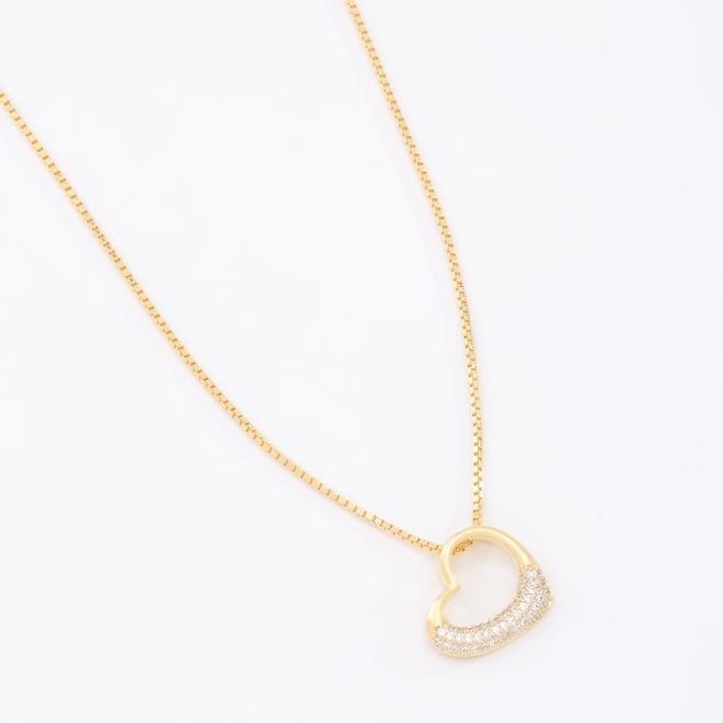 GR-01435 COLAR BANHADO A OURO 18K DE CORAÇÃO VAZADO E DETALHE EM ZIRCÔNIA