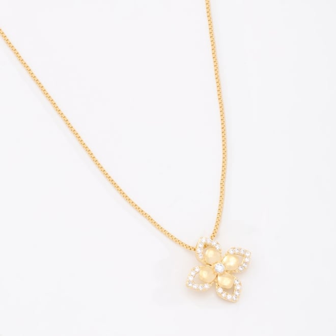 GR-01436 COLAR BANHADO A OURO 18K COM PINGENTE DE FLOR EM ZIRCÔNIAS