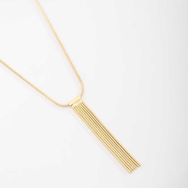 GR-01450 COLAR BANHADO A OURO 18K COM PINGENTE EM FRANJA DE CORRENTES FINAS