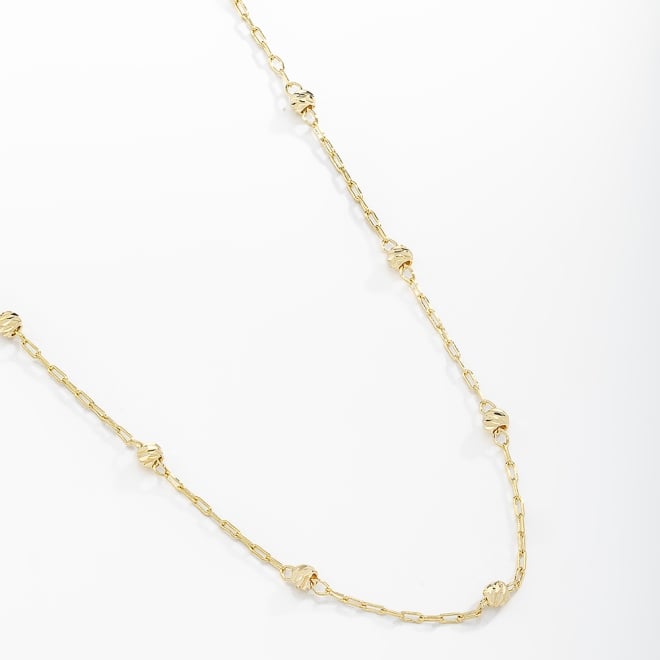 GR-01483 COLAR BANHADO A OURO 18K COM DETALHES EM ESFERAS TRABALHADAS AO LONGO DA CORRENTE