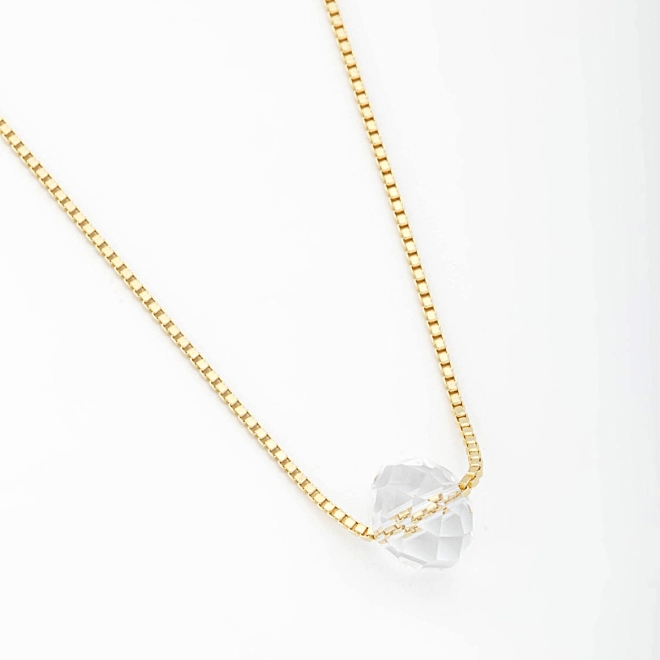 GR-01563 COLAR BANHADO A OURO 18K COM CORRENTE VENEZIANA E PINGENTE REDONDO EM CRISTAL