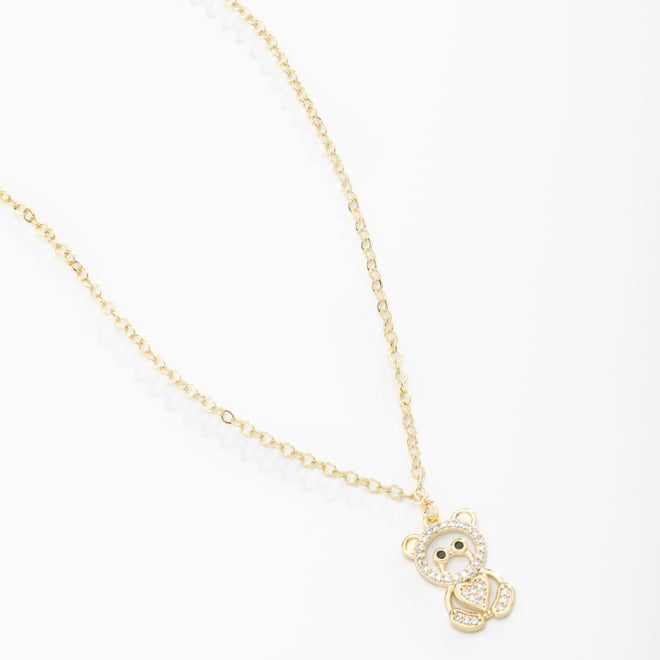 GR-01572 COLAR BANHADO A OURO 18K COM PINGENTE DE URSO CRAVEJADO EM ZIRCÔNIAS