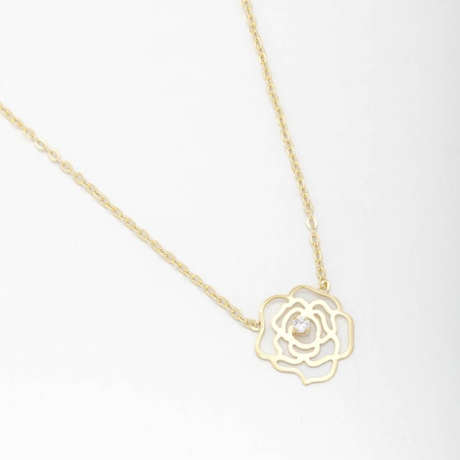 GR-01635 COLAR COM PINGENTE EM FORMATO DE FLOR E DETALHE DE ZIRC&Ocirc;NIA