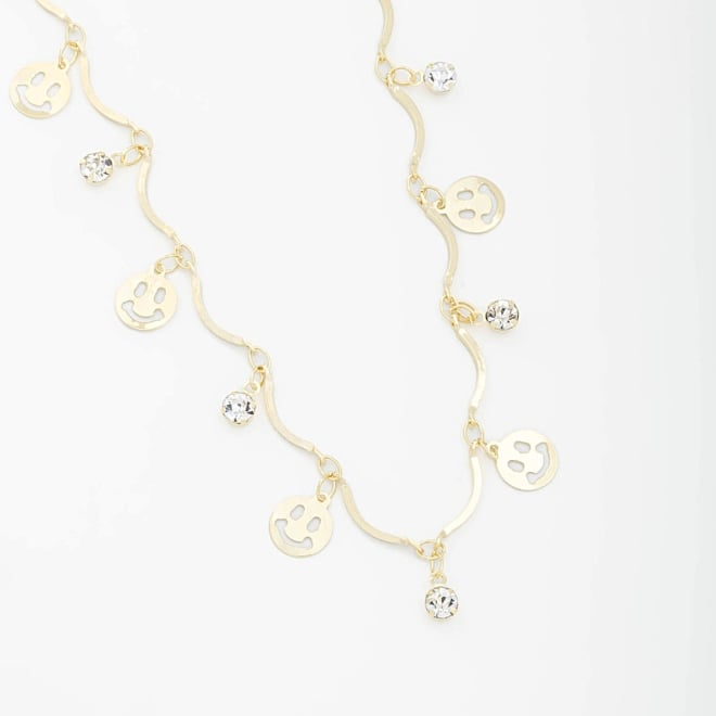 GR-01698 COLAR COM PINGENTES DE SMILE E DETALHES EM ZIRCÔNIA