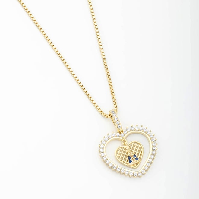 GR-01701 COLAR BANHADO A OURO 18K PINGENTE DE CORAÇÃO COM N. S. APARECIDA CRAVEJADOS EM ZIRCÔNIAS
