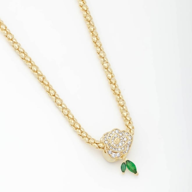 GR-01712 COLAR COM PINGENTE DE ROSA EM ZIRCÔNIAS E DETALHE EM PEDRAS VERDES