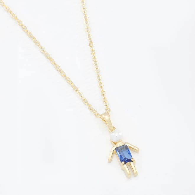 GR-01744 COLAR BANHADO A OURO 18K COM PINGENTE DE MENINO COM ZIRCÔNIA BAGUETE E PÉROLA