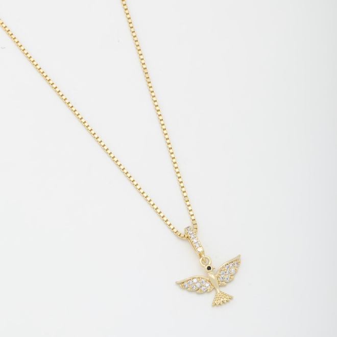 GR-01751 COLAR BANHADO A OURO 18K COM PINGENTE DE ESPÍRITO SANTO CRAVEJADO