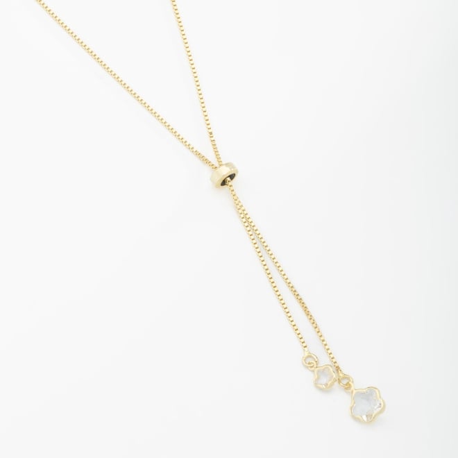 GR-01753 COLAR BANHADO A OURO 18K GRAVATA AJUSTÁVEL COM DETALHE DE FLOR EM ZIRCÔNIA