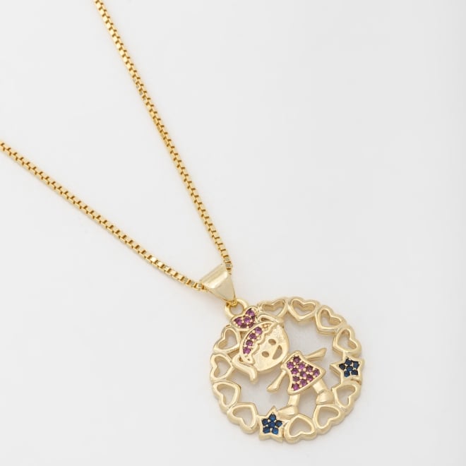 GR-00180 COLAR BANHADO A OURO 18K COM CORRENTE VENEZIANA E PINGENTE EM FORMATO DE MENINA