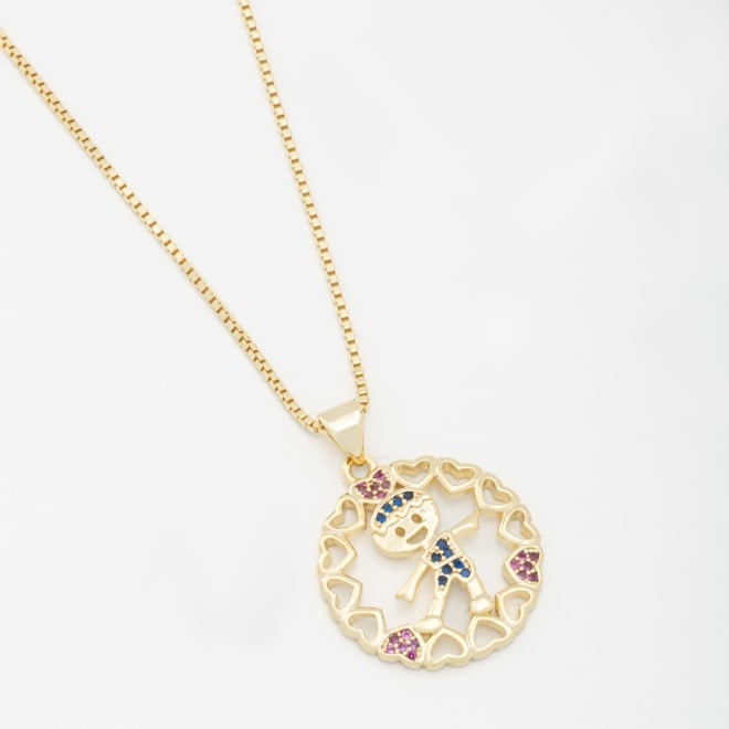 GR-00181 COLAR BANHADO A OURO 18K COM CORRENTE VENEZIANA E PINGENTE EM FORMATO DE MENINO