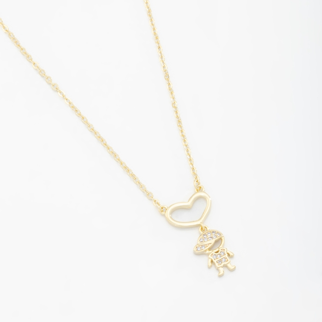 GR-01844 COLAR BANHADO A OURO 18K DE CORAÇÃO VAZADO COM MENINO DE ZIRCÔNIA