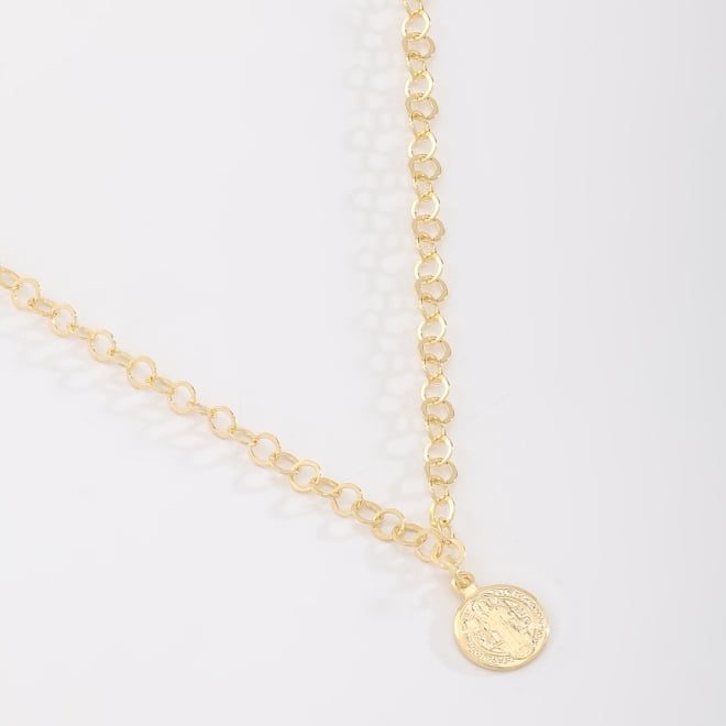 GR-01848 COLAR BANHADO A OURO 18K COM PINGENTE MEDALHA DE SÃO BENTO