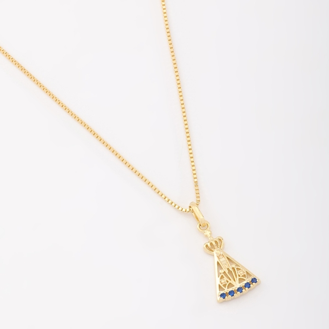 GR-01958 GARGANTILHA COM PINGENTE DE NOSSA SENHORA APARECIDA E ZIRCÔNIAS