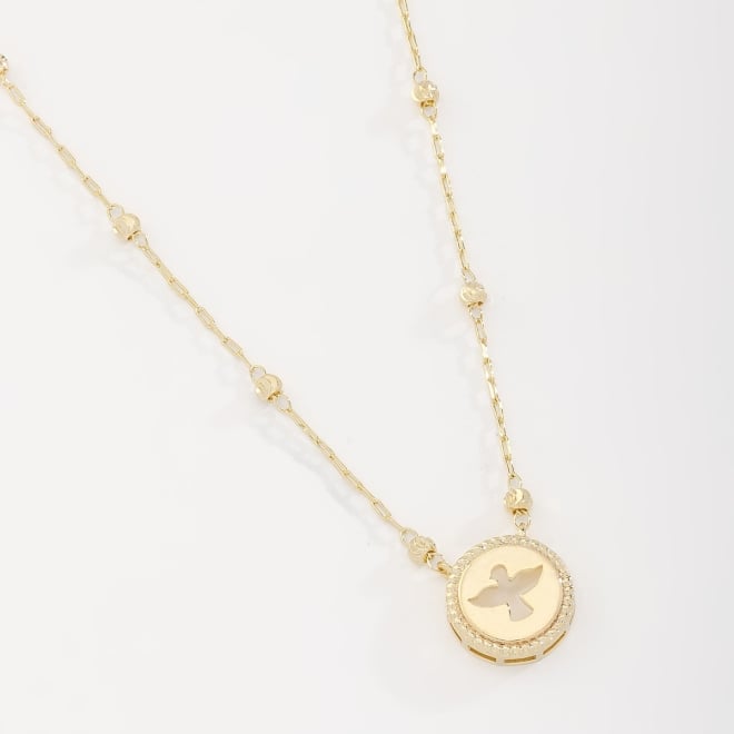 GR-02006 COLAR BANHADO A OURO 18K PINGENTE DE ESPÍRITO SANTO E CORRENTE COM BOLINHAS