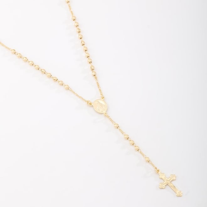 GR-02068 GARGANTILHA GRAVATA COM DETALHES EM BOLINHAS E PINGENTE RELIGIOSO DE CRUZ
