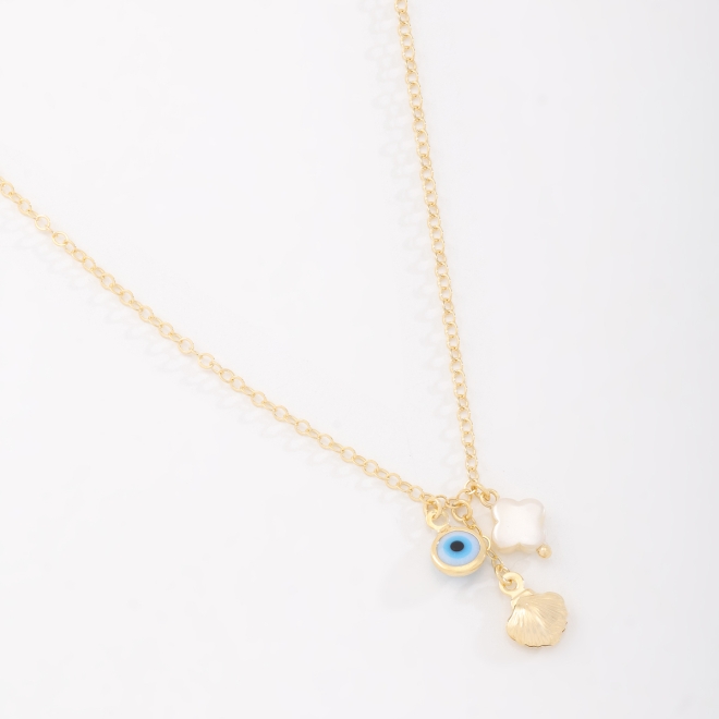 GR-02147 COLAR BANHADO A OURO 18K COM CORRENTE LONGA E PINGENTES EM MIX