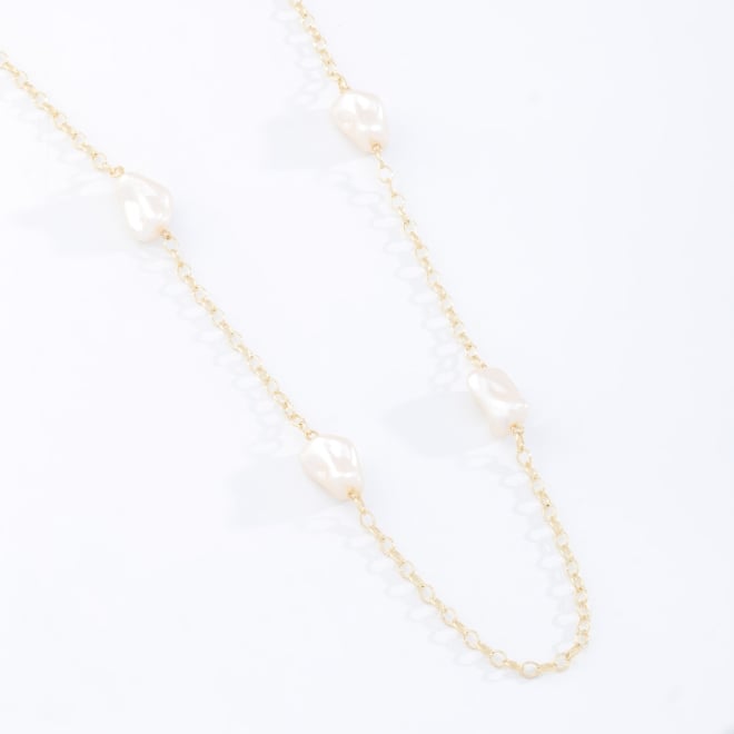 GR-02161 COLAR BANHADO A OURO 18K LONGO COM PÉROLAS ORGÂNICA