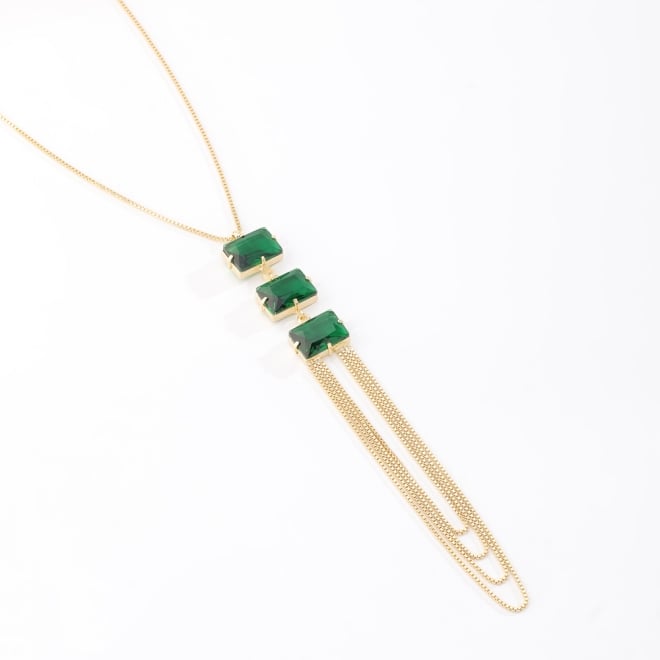 GR-02164 COLAR COM PEDRAS LAPIDADAS RETANGULARES ESMERALDA
