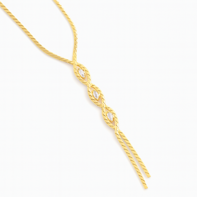 GR-02174 COLAR BANHADO A OURO 18K GRAVATINHA COM DETALHES ENTRELAÇADOS E ZIRCÔNIAS LAPIDADAS