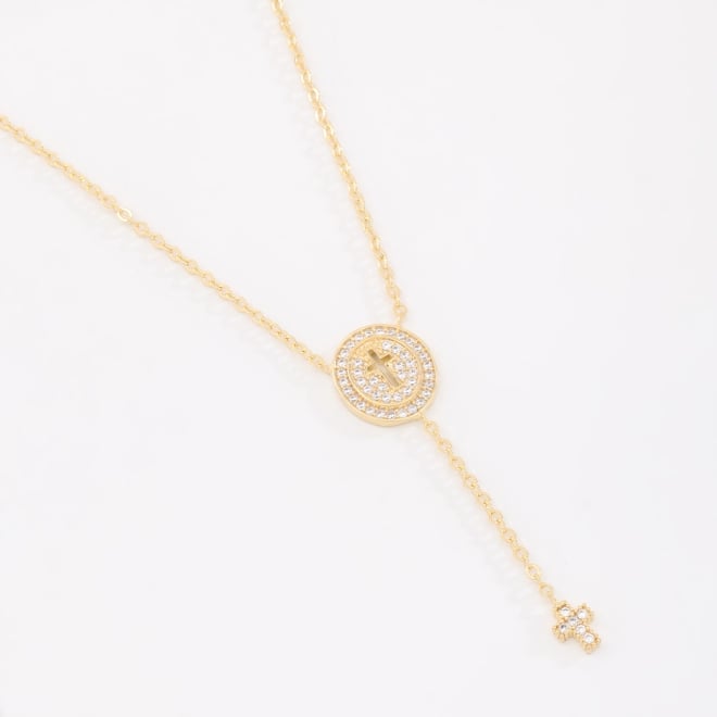 GR-02204 COLAR BANHADO A OURO 18K COM PINGENTE DE CRUZ CRAVEJADA EM ZIRCÔNIAS