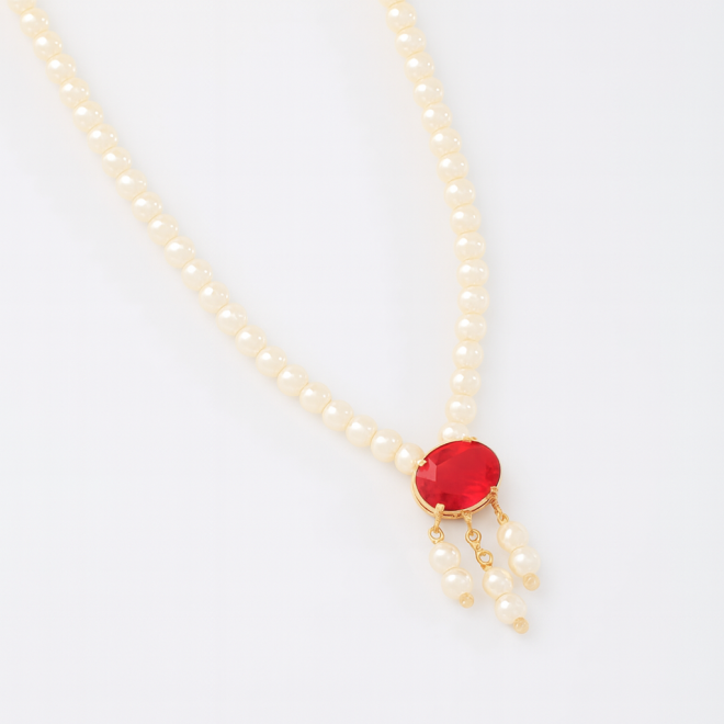 GR-02217 COLAR BANHADO A OURO 18K COM DETALHES EM PÉROLAS E PINGENTE CENTRAL OVAL