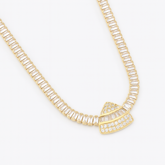 GR-02224 COLAR BANHADO A OURO 18K COM DETALHES EM ZIRCÔNIAS BAGUETE