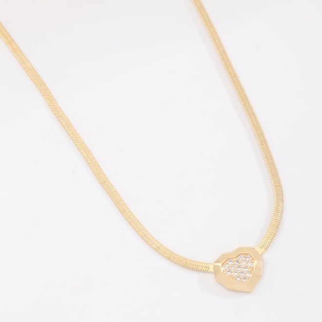 GR-02227 COLAR BANHADO A OURO 18K COM CORRENTE SNAKE E PINGENTE DE CORAÇÃO EM ZIRCÔNIAS,