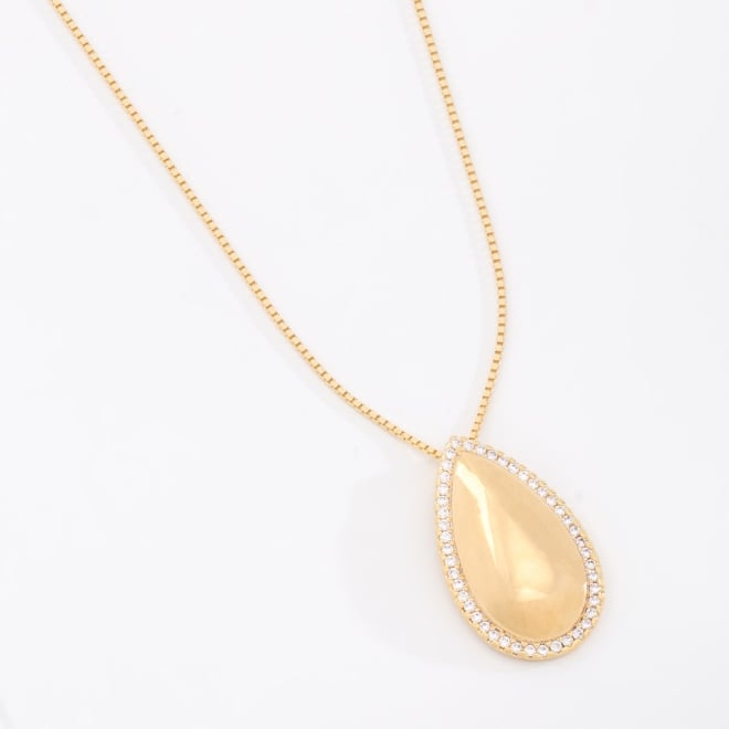 GR-02255 COLAR BANHADO A OURO 18K COM PINGENTE EM FORMATO DE GOTA LISA CONTORNADO POR ZIRCÔNIAS