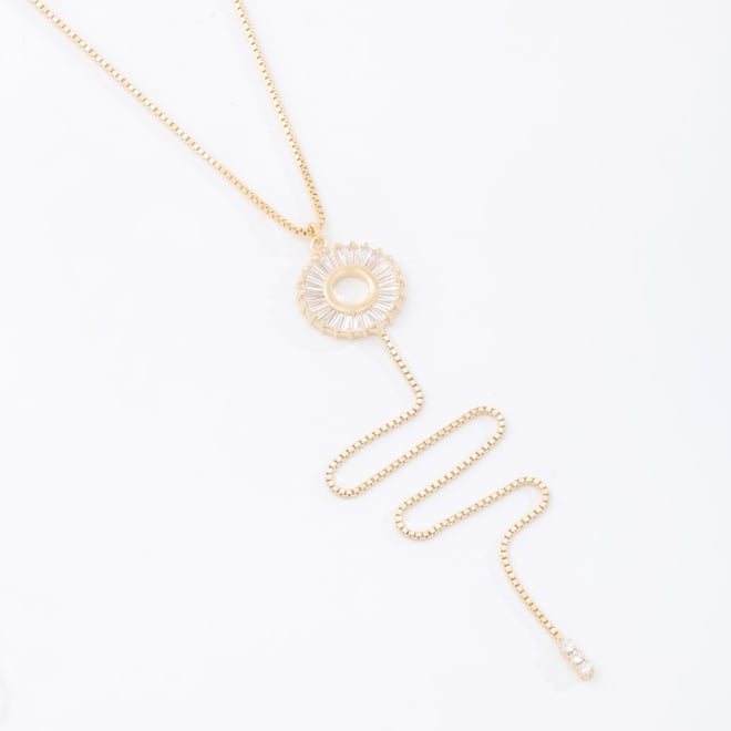 GR-02263 COLAR BANHADO A OURO 18K COM PINGENTE REDONDO EM ZIRCÔNIAS E DETALHE EM CORRENTE PENDENTE