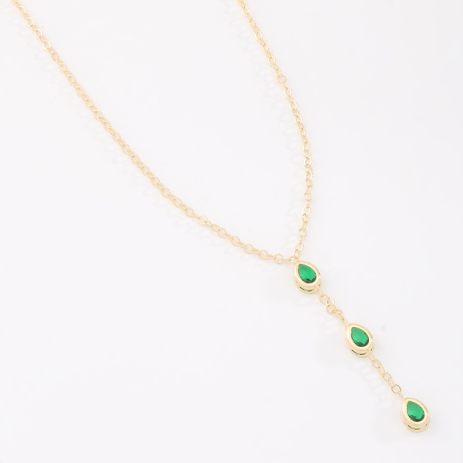 GR-02283 COLAR BANHADO A OURO 18K COM PINGENTE EM FORMATO DE GOTA E DETALHES DELICADOS COM PEDRAS COLORIDAS
