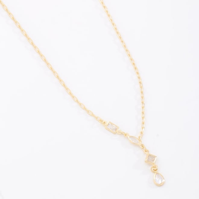 GR-02291 COLAR BANHADO A OURO 18K COM PINGENTE GEOMÉTRICO E GOTA  EM ZIRCÔNIAS