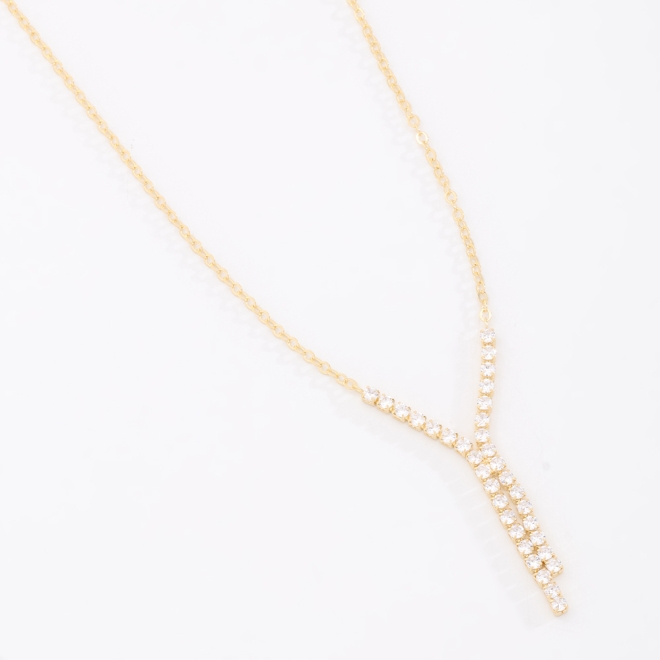GR-02292 COLAR BANHADO A OURO 18K COM DESIGN EM FORMATO “Y” E DETALHES EM ZIRCÔNIAS